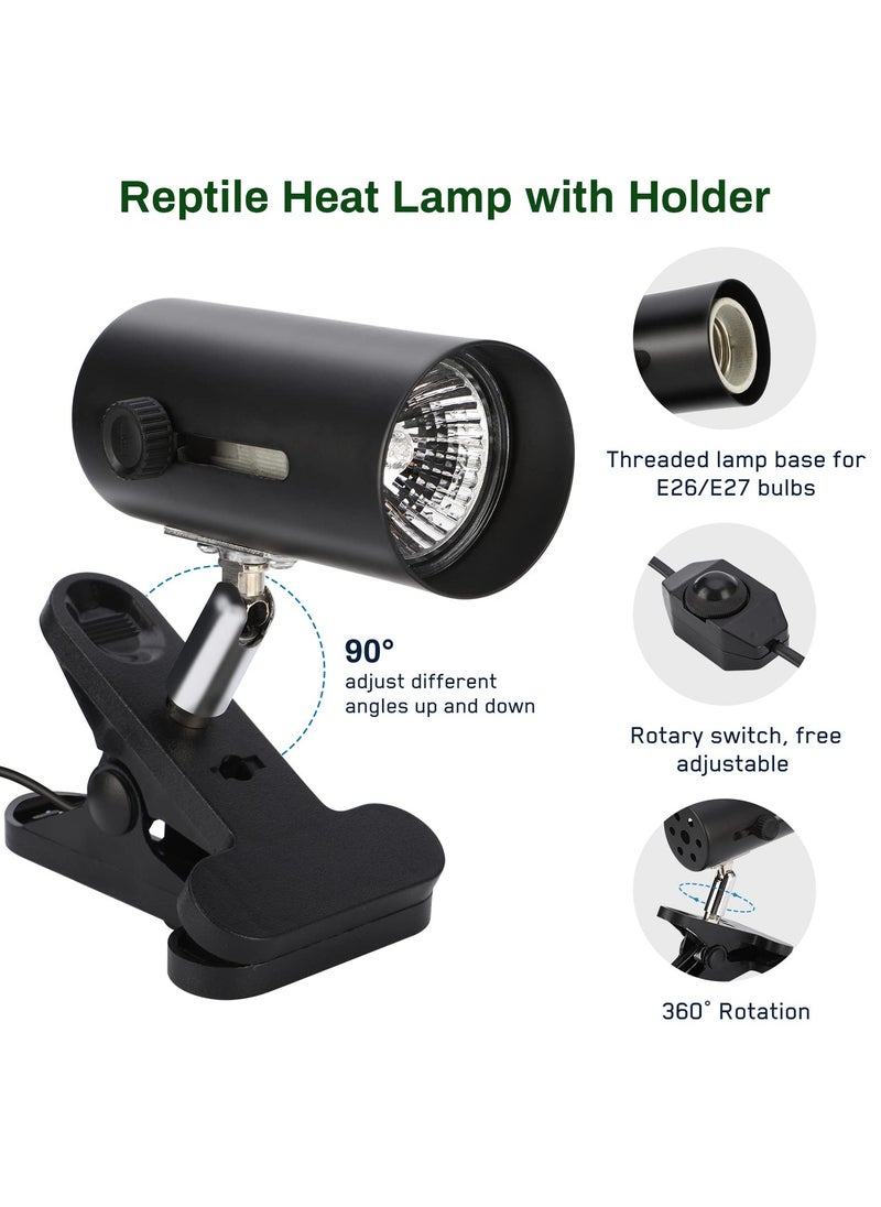 SYOSI - Tortoise Heat Lamp Basking Light for Reptiles, Turtle Light Holder with EU Plug 360° Rotating Reptile Heat Lamp with 3 UVA/UVB Reptile Heat Bulb, E27 Adjustable Brightness Reptile Clamp Lamp - Image 1