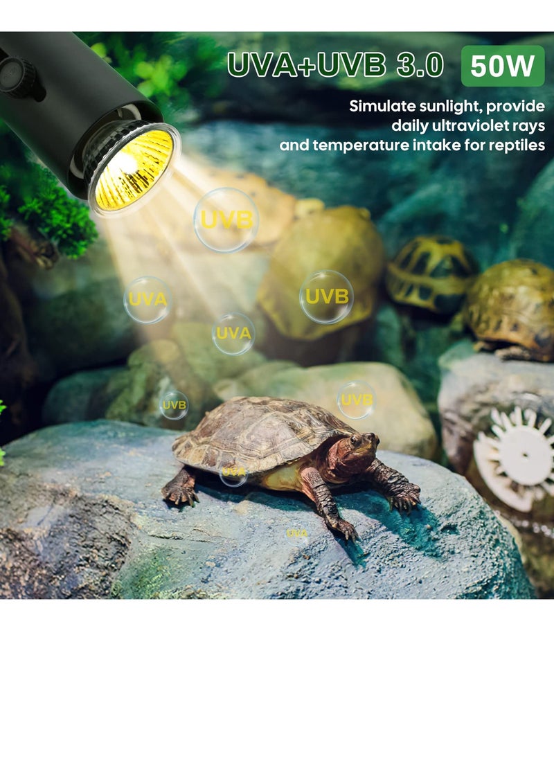 SYOSI - Tortoise Heat Lamp Basking Light for Reptiles, Turtle Light Holder with EU Plug 360° Rotating Reptile Heat Lamp with 3 UVA/UVB Reptile Heat Bulb, E27 Adjustable Brightness Reptile Clamp Lamp - Image 1