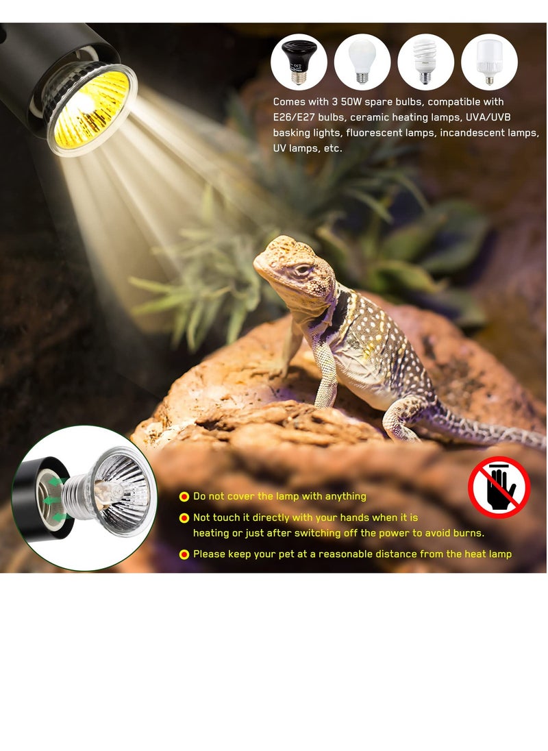 SYOSI - Tortoise Heat Lamp Basking Light for Reptiles, Turtle Light Holder with EU Plug 360° Rotating Reptile Heat Lamp with 3 UVA/UVB Reptile Heat Bulb, E27 Adjustable Brightness Reptile Clamp Lamp - Image 1