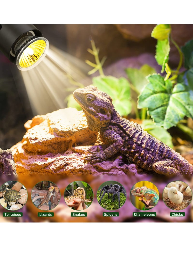 SYOSI - Tortoise Heat Lamp Basking Light for Reptiles, Turtle Light Holder with EU Plug 360° Rotating Reptile Heat Lamp with 3 UVA/UVB Reptile Heat Bulb, E27 Adjustable Brightness Reptile Clamp Lamp - Image 1