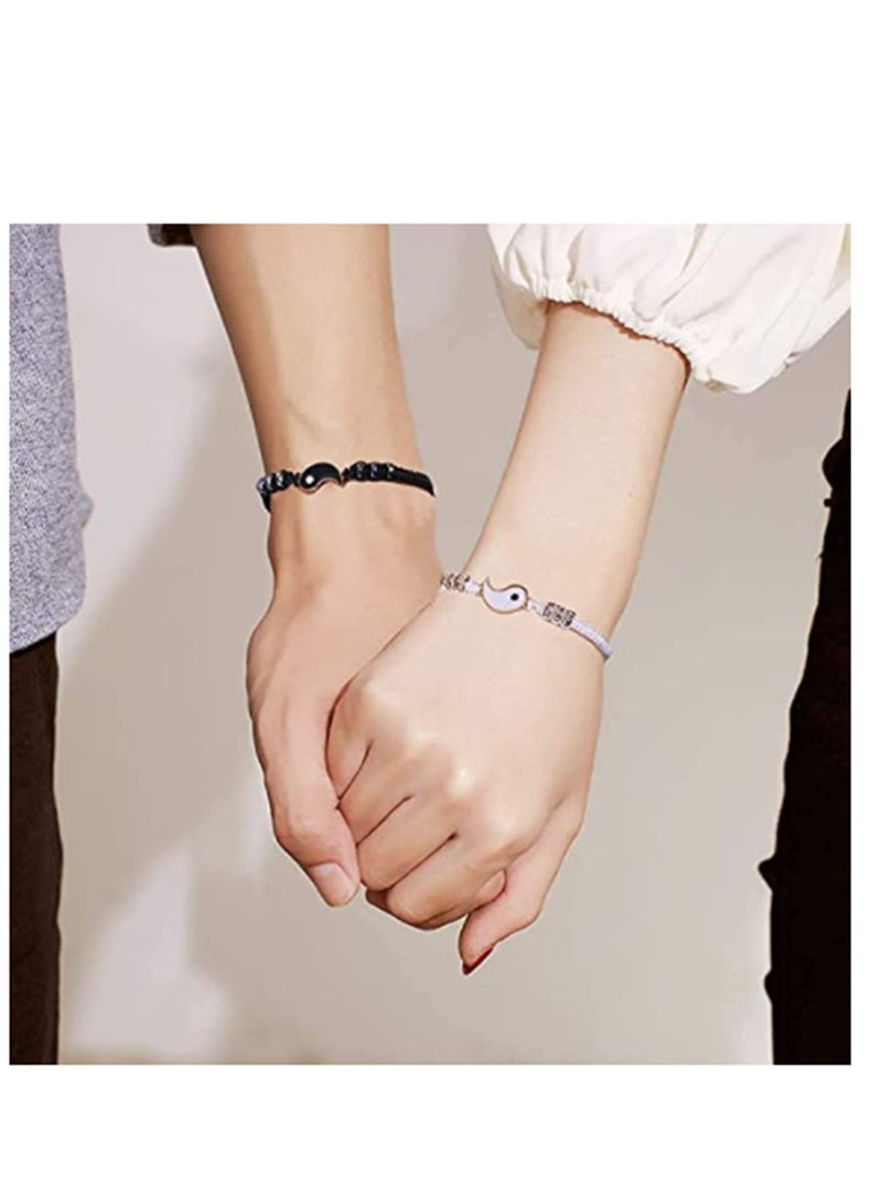 SYOSI أساور أفضل صديق لشخصين، أساور يين يانغ قابلة للتعديل، أساور مضفرة مصنوعة يدويًا، هدايا عيد الحب للحبيب والصديقة - Image 3