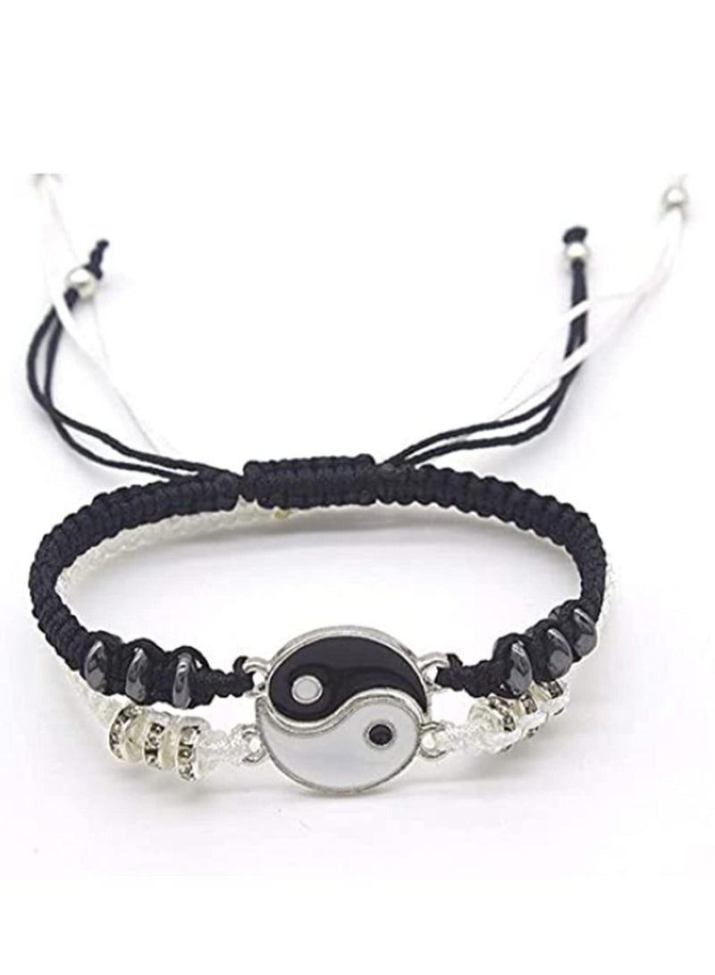 SYOSI أساور أفضل صديق لشخصين، أساور يين يانغ قابلة للتعديل، أساور مضفرة مصنوعة يدويًا، هدايا عيد الحب للحبيب والصديقة - Image 4