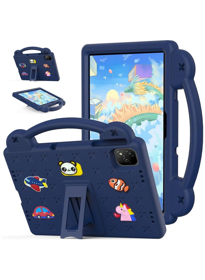 VKL Kids Case Compatible with Infinix Xpad 11 inch (2024) X1101, [Kids Friendly] DIY Cute Cartoon Stickers Lightweight EVA Shockproof Handle Stand Protective Cover (Navy Blue) - Image 1
