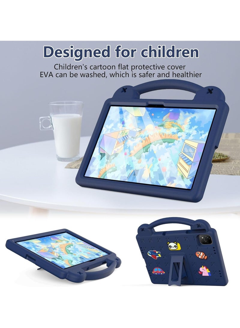 VKL Kids Case Compatible with Infinix Xpad 11 inch (2024) X1101, [Kids Friendly] DIY Cute Cartoon Stickers Lightweight EVA Shockproof Handle Stand Protective Cover (Navy Blue) - Image 2
