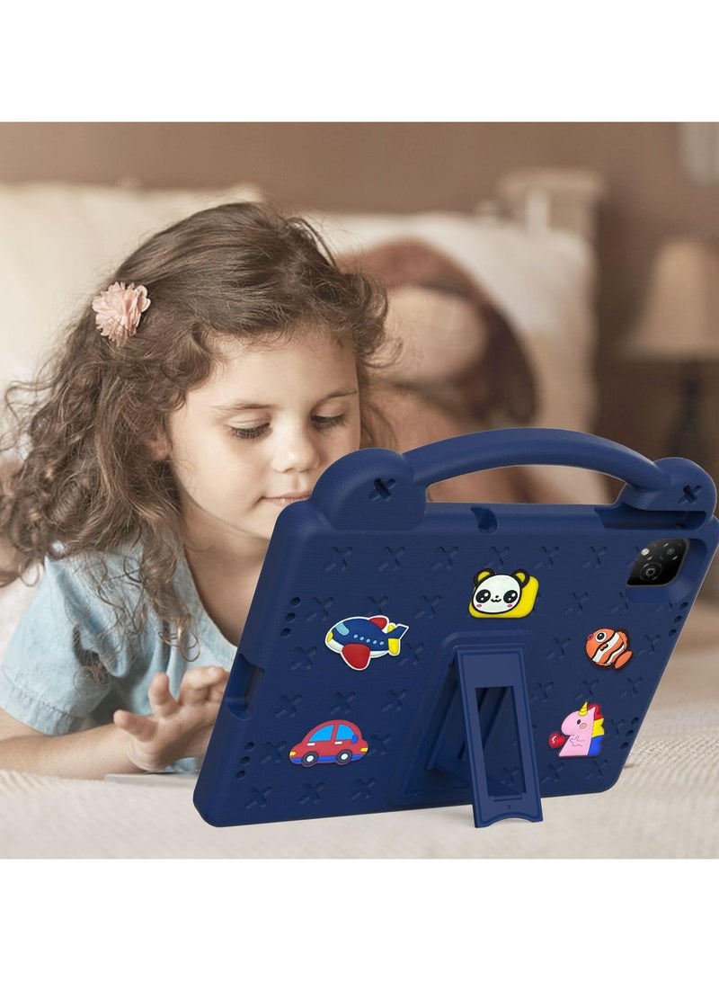 VKL Kids Case Compatible with Infinix Xpad 11 inch (2024) X1101, [Kids Friendly] DIY Cute Cartoon Stickers Lightweight EVA Shockproof Handle Stand Protective Cover (Navy Blue) - Image 4