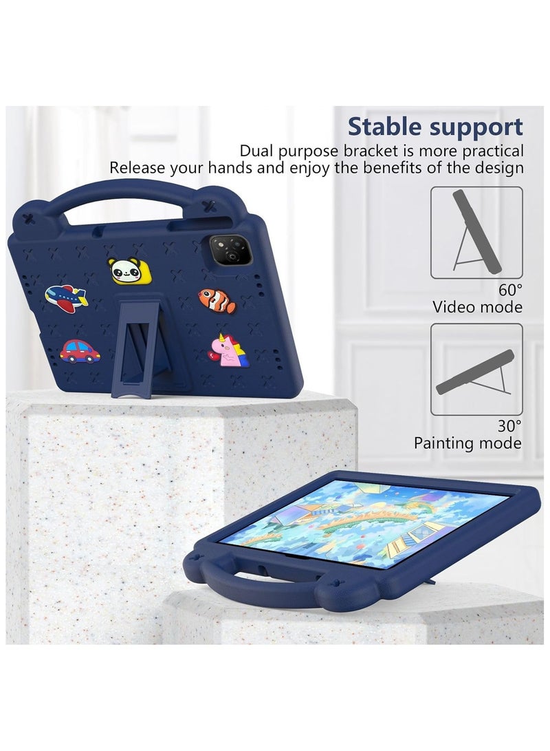 VKL Kids Case Compatible with Infinix Xpad 11 inch (2024) X1101, [Kids Friendly] DIY Cute Cartoon Stickers Lightweight EVA Shockproof Handle Stand Protective Cover (Navy Blue) - Image 3