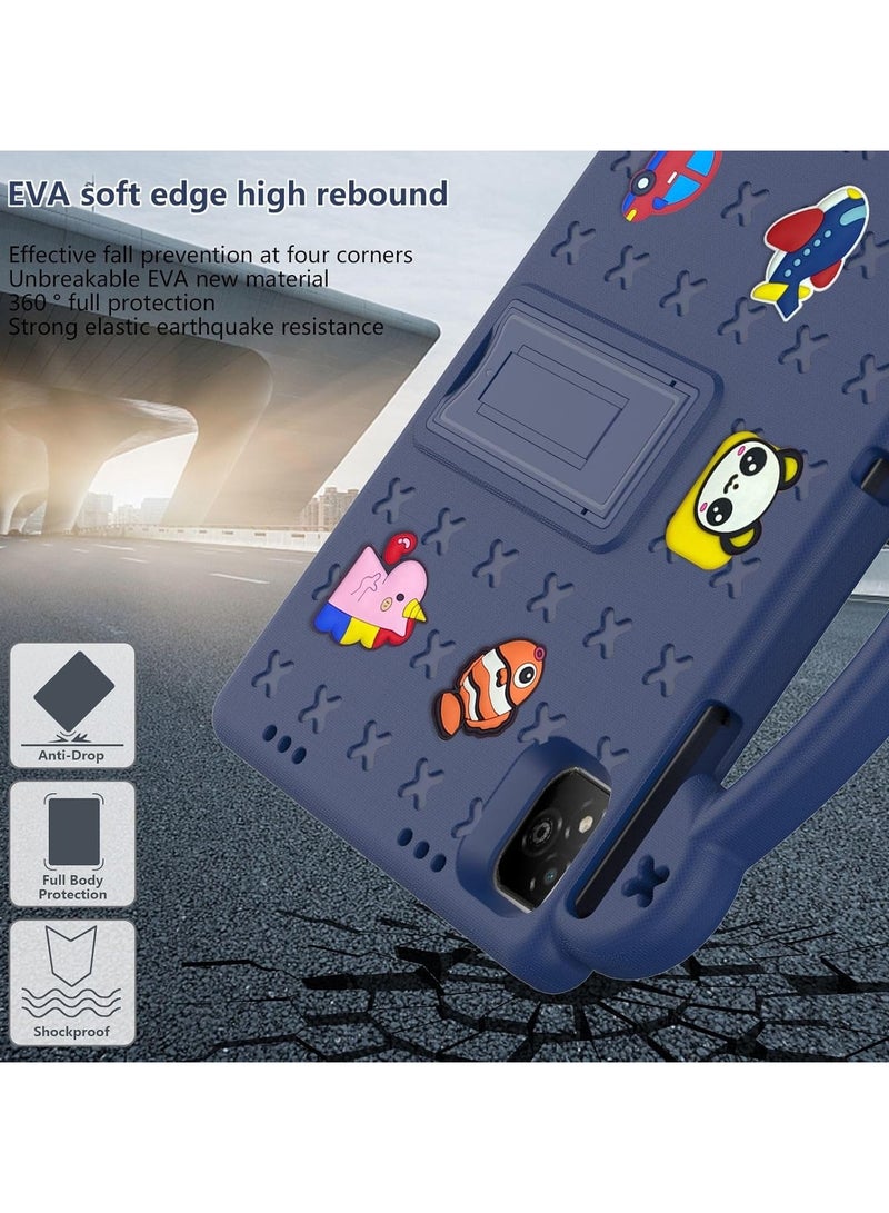 VKL Kids Case Compatible with Infinix Xpad 11 inch (2024) X1101, [Kids Friendly] DIY Cute Cartoon Stickers Lightweight EVA Shockproof Handle Stand Protective Cover (Navy Blue) - Image 5