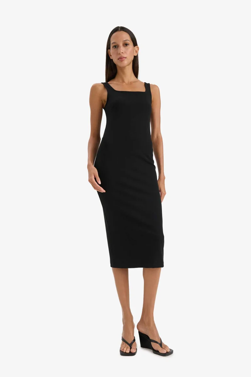 DeFacto Bodycon Square Collar Camisole Strappy Midi Dress