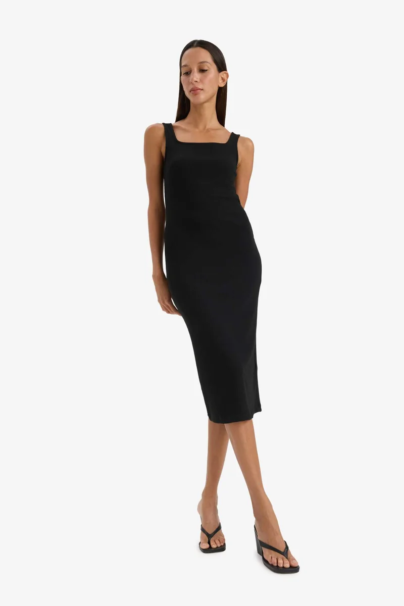 DeFacto Bodycon Square Collar Camisole Strappy Midi Dress