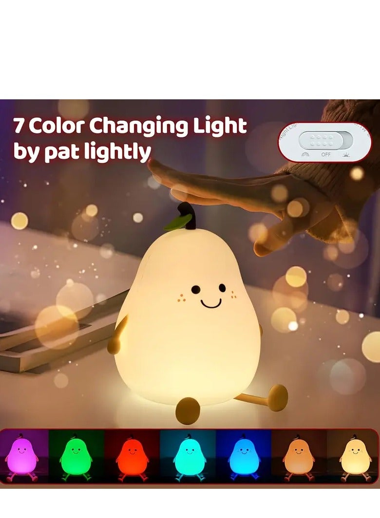 MarlaMall Kids night light, cute pear shaped silicone nursery light for babies and toddlers, fruit night light for boys and girls, bedroom night light, cosy bedside lamp for kids room. - Image 1