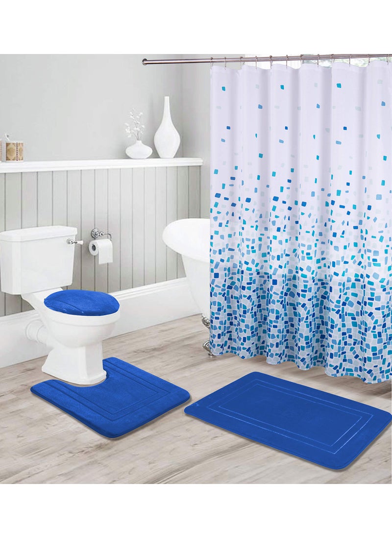 Kids Zone Home Linen Kids Zone Home Linen Bathroom Collection 16pc Bathroom Accessory Set  NonSlip Bath Mat NonSlip Contour Mat Toilet Lid Cover and Shower Curtain with Roller Hooks Royal Blue 