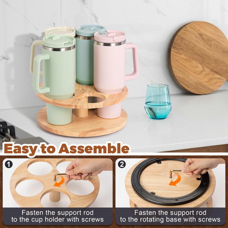 MyLifeUNIT Water Bottle Organizer for Stanley Cups 40oz/30oz/20oz, 360Â° Rotating Wooden Tumbler Organizer, Stanley Cup Holder for Cabinet Storage (Yellow) - Image 4