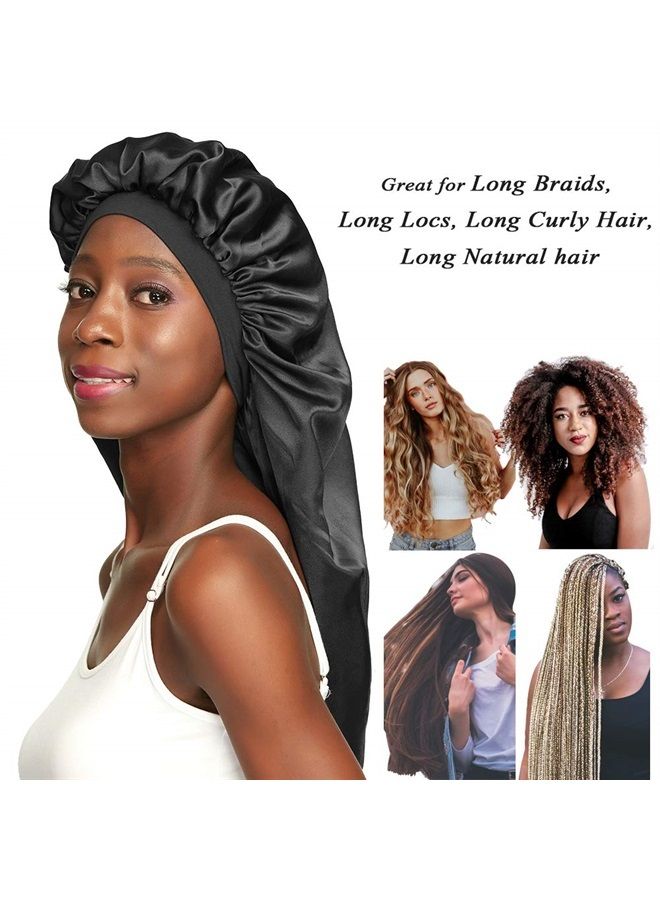 Awefeel Long Braids Satin Bonnet Jumbo Sleep Cap to Protect Hair Black - Image 2