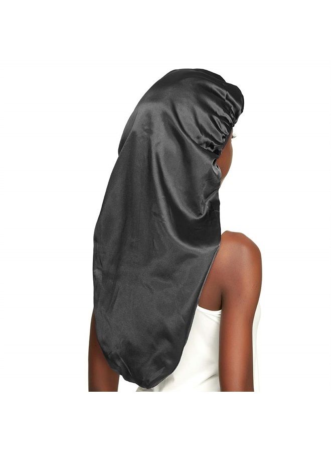 Awefeel Long Braids Satin Bonnet Jumbo Sleep Cap to Protect Hair Black - Image 5