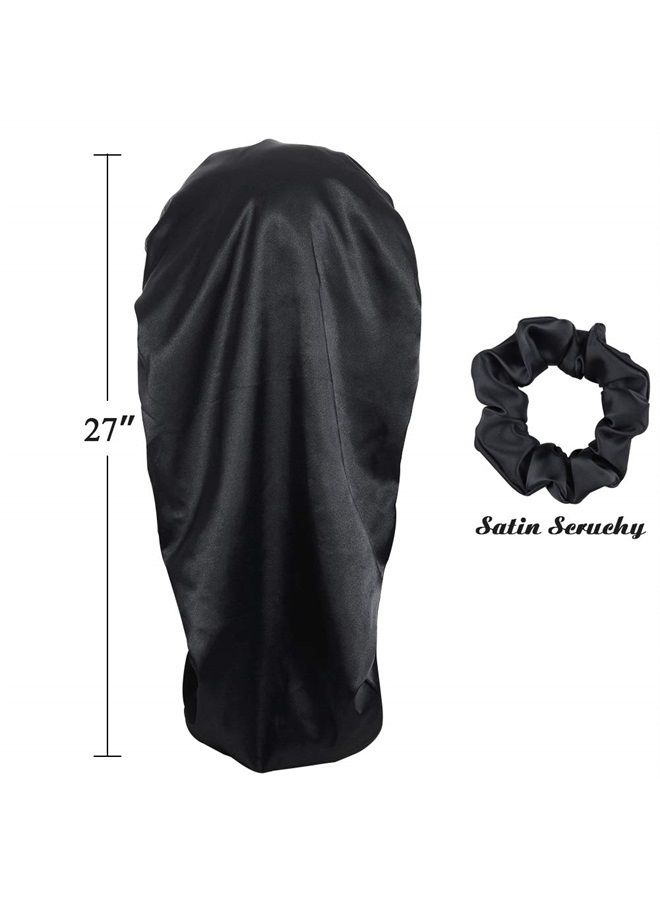 Awefeel Long Braids Satin Bonnet Jumbo Sleep Cap to Protect Hair Black - Image 3