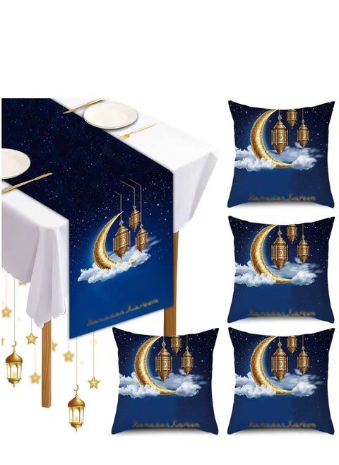 Ramadan Decorations, 5pcs Ramadan Table Decorations with Ramadan Table Runner and 4 Pcs Decorative Pillow Covers