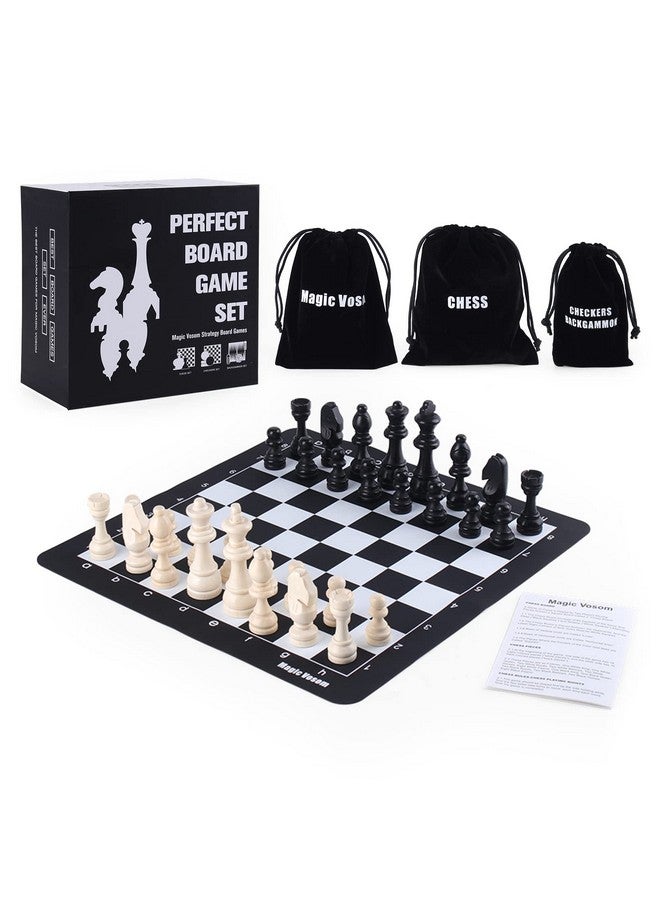 Magic Vosom أطقم شطرنج شطرنج سفر 15" × 15" 3 في 1 مجموعة شطرنج ودومينو وباكغمان مع قطع شطرنج قياسية ومجموعة رقائق من لوح سيليكون مجموعة شطرنج للمبتدئين للأطفال والبالغين - Image 2