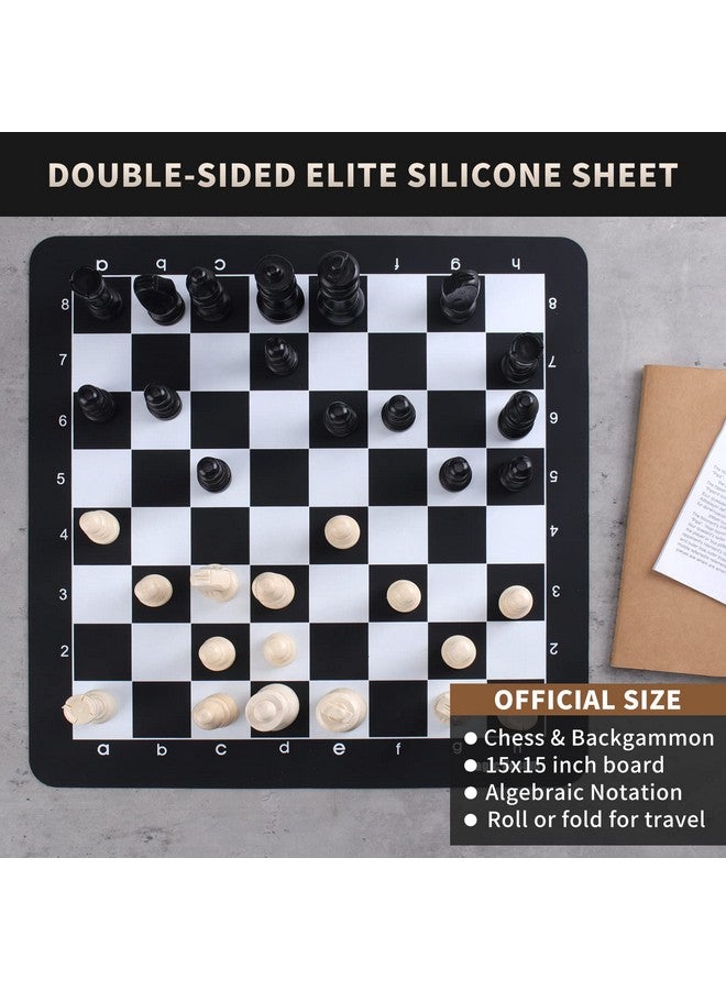 Magic Vosom أطقم شطرنج شطرنج سفر 15" × 15" 3 في 1 مجموعة شطرنج ودومينو وباكغمان مع قطع شطرنج قياسية ومجموعة رقائق من لوح سيليكون مجموعة شطرنج للمبتدئين للأطفال والبالغين - Image 5