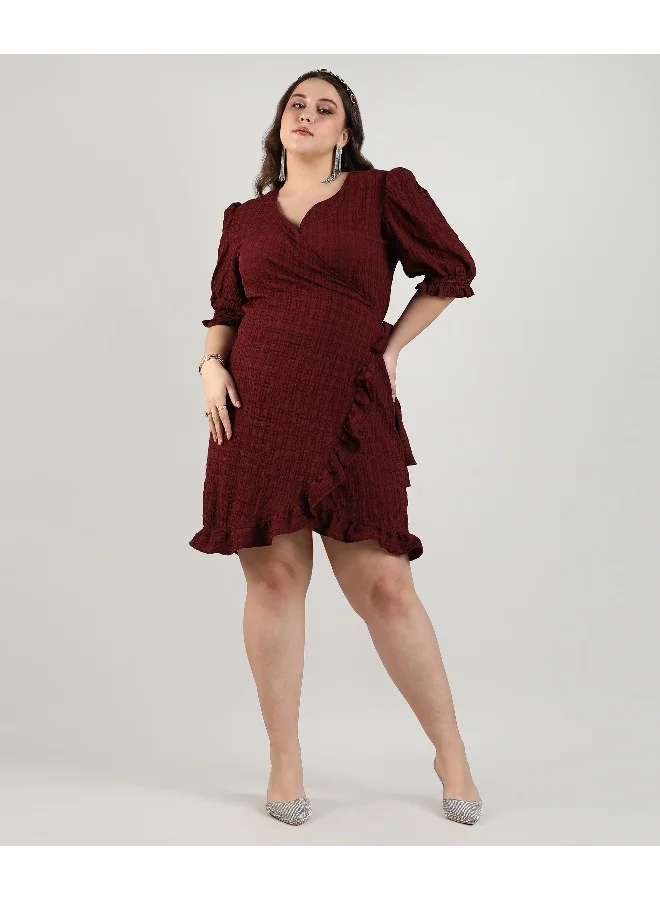 انستافاب بلس فستان ملفوف ذو مربعات أحمر كستنائي نسائي