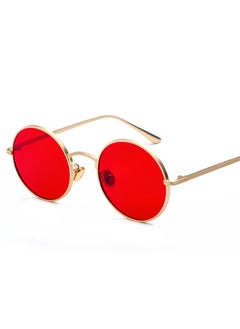 New gold round metal frame sunglasses men retro  summer style women red lens sun glasses unisex yellow pink black-Lenses Color:Gold with Red-Frame Color:other