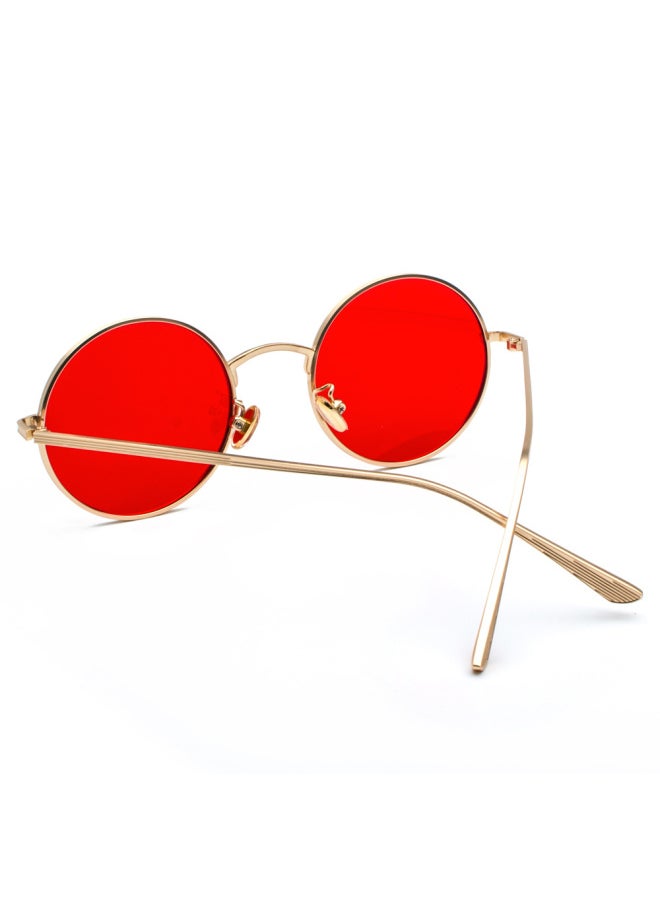 Generic - New gold round metal frame sunglasses men retro  summer style women red lens sun glasses unisex yellow pink black-Lenses Color:Gold with Red-Frame Color:other - Image 1