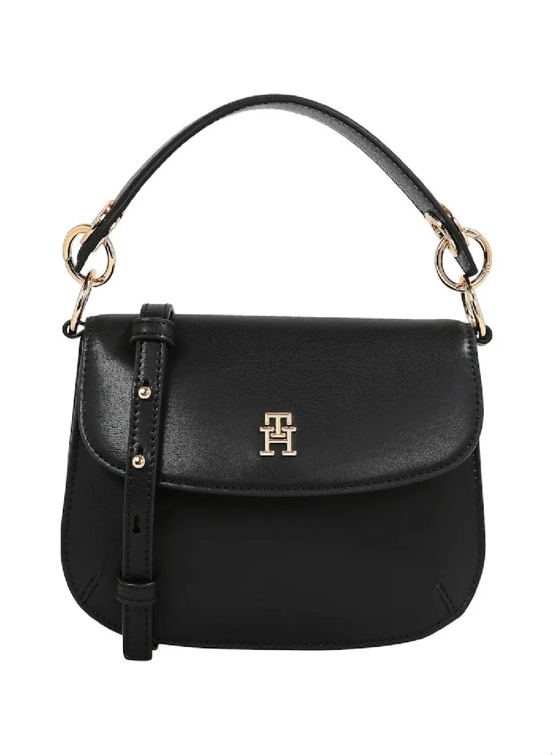 TOMMY HILFIGER Women's Chic Flap Crossover Handbag, Black - faux leather