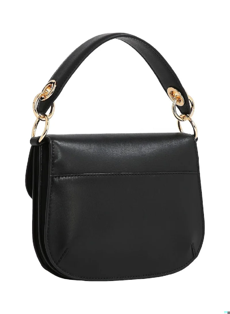 TOMMY HILFIGER Women's Chic Flap Crossover Handbag, Black - faux leather