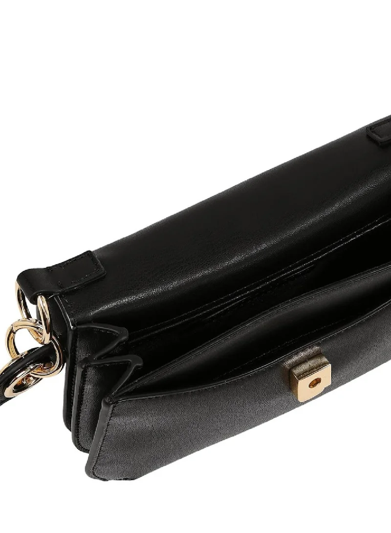 TOMMY HILFIGER Women's Chic Flap Crossover Handbag, Black - faux leather
