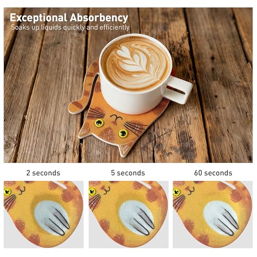 LIBERATECH 6 Pack Cat Coasters with Holder | Absorbent Felt Coaster Set for Mugs, Non-Slip Table Protectors, Unique Cartoon Kitten Designs, Washable & Scratch Protection Housewarming Gift - Image 5