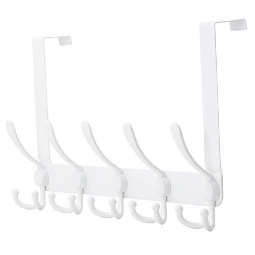 Dseap Over The Door Hook Hanger - 5 Tri Hooks, Heavy Duty Over The Door Towel Rack Coat Rack for Clothes Jacket, Hat Towel, White - Image 1
