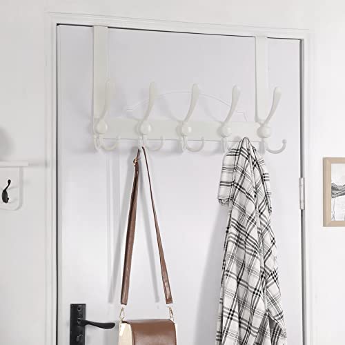 Dseap Over The Door Hook Hanger - 5 Tri Hooks, Heavy Duty Over The Door Towel Rack Coat Rack for Clothes Jacket, Hat Towel, White - Image 4