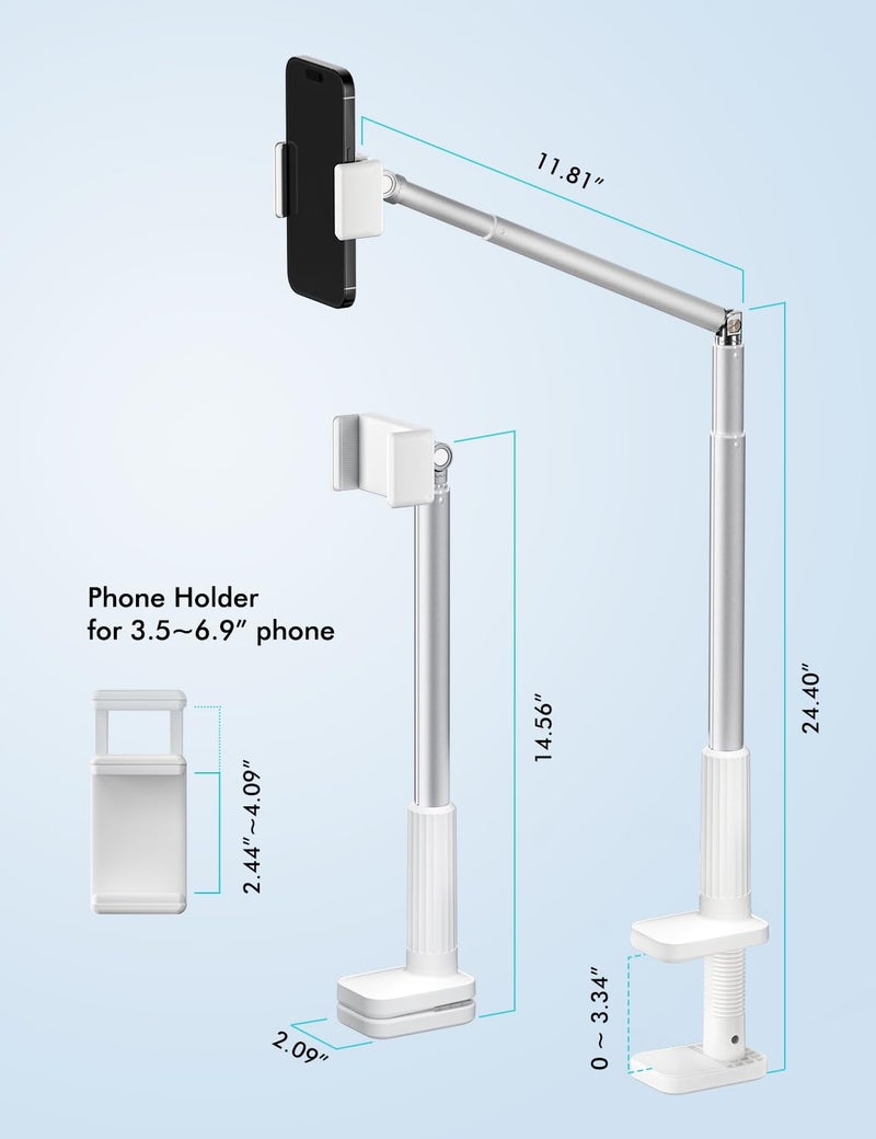 Viozon Phone Holder, Flexible Long Arm,Overhead Mount,360Â° Angle Adjustable,Aluminum Alloy, C Clamp for Headboard Bedside&Table&Desk,Compatible with 3.5"-6.9" Phone,iPhone 16 15 Plus/Pro Max W - Image 4