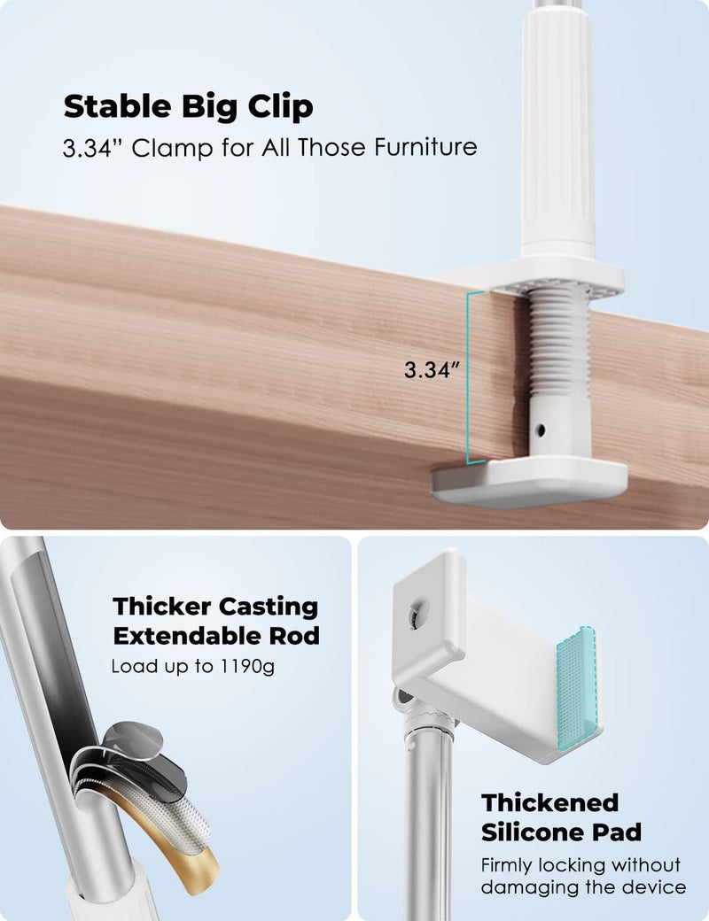 Viozon Phone Holder, Flexible Long Arm,Overhead Mount,360Â° Angle Adjustable,Aluminum Alloy, C Clamp for Headboard Bedside&Table&Desk,Compatible with 3.5"-6.9" Phone,iPhone 16 15 Plus/Pro Max W - Image 5