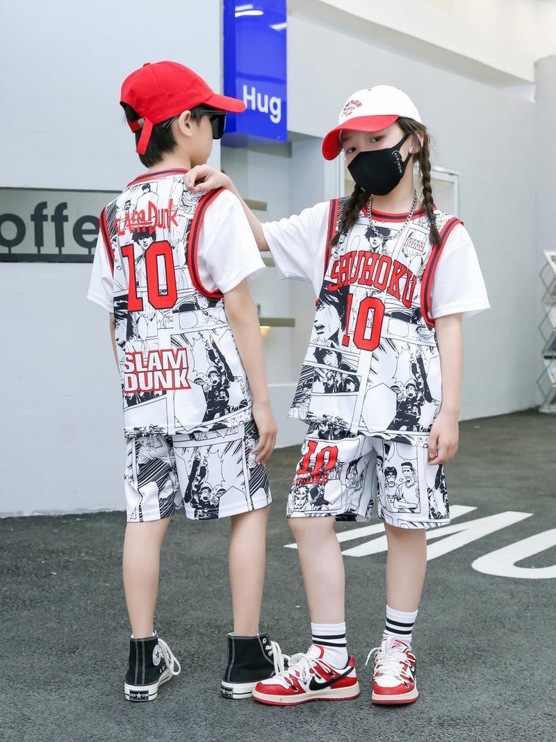 Children'S Basketball Uniform Suit Short-Sleeved Fake Two-Piece Primary School Student Class Uniform Children'S Performance Uniform Children'S Training Uniform Jersey - Image 5