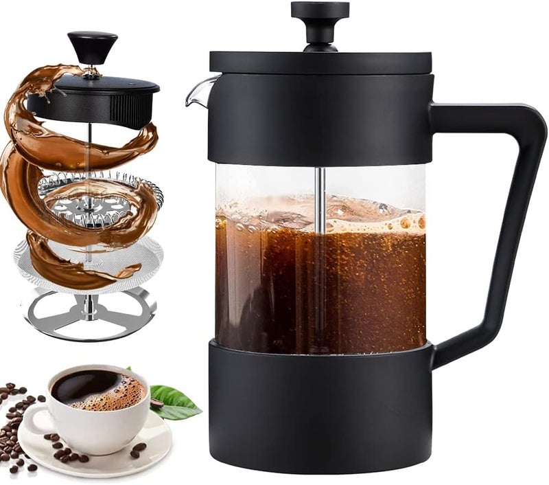 gluckluz French Press Coffee Maker,Tea Kettle 1 Liter Insulated Piston Tea Pot Cafetiere Coffee Cup with Filter Stainless Steel Borosilicate Glass Coffee Press Durable Heat Resistant（1000ML，34OZ） - Image 1