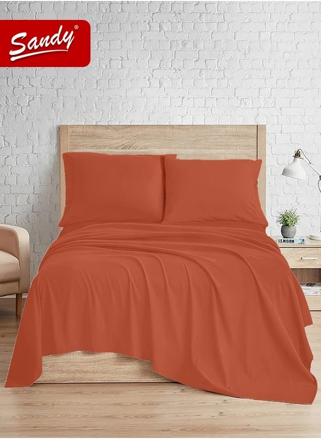 Sandy - Sandy Premium Hotel Quality Flat Sheet and Pillow Cases, Bed Sheet 3 Pieces Set, Soft & Breathable and Cooling, Full Size 243 x 205 cm, Terra - Image 1
