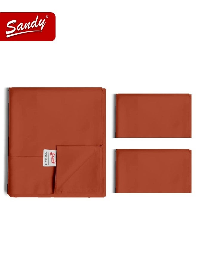 Sandy - Sandy Premium Hotel Quality Flat Sheet and Pillow Cases, Bed Sheet 3 Pieces Set, Soft & Breathable and Cooling, Full Size 243 x 205 cm, Terra - Image 1