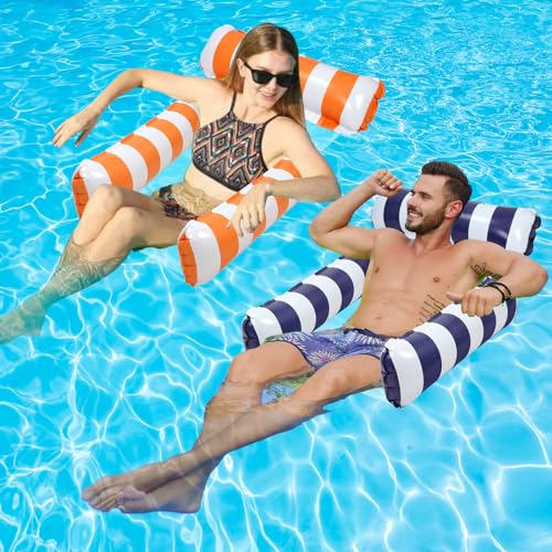 TIWISSES 2 Pack Inflatable Pool Floats 4in1 Pool Hammock with Bottom Mesh 3 Tubes Inflatable Hammock for AdultsPortable Floating Chair Bed for Travel Swimming Pool Hot Tub - Image 1