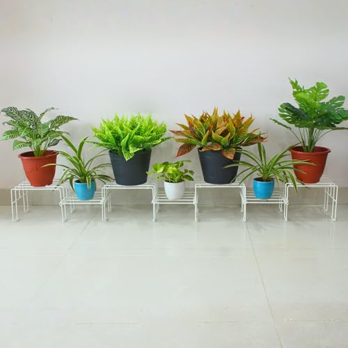 Meshable Moso 7 Tiered Plant Stand for Balcony and Living Room Made with Metal, Elegant Design and Rust Free Decorative Pot Stand for Indoor & Outdoor - White (Set of 1) - Image 1