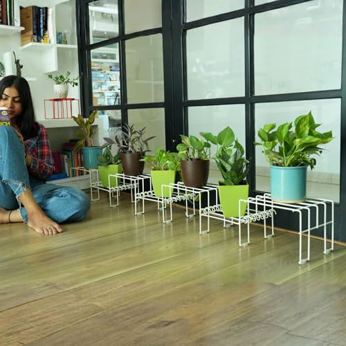 Meshable Moso 7 Tiered Plant Stand for Balcony and Living Room Made with Metal, Elegant Design and Rust Free Decorative Pot Stand for Indoor & Outdoor - White (Set of 1) - Image 3