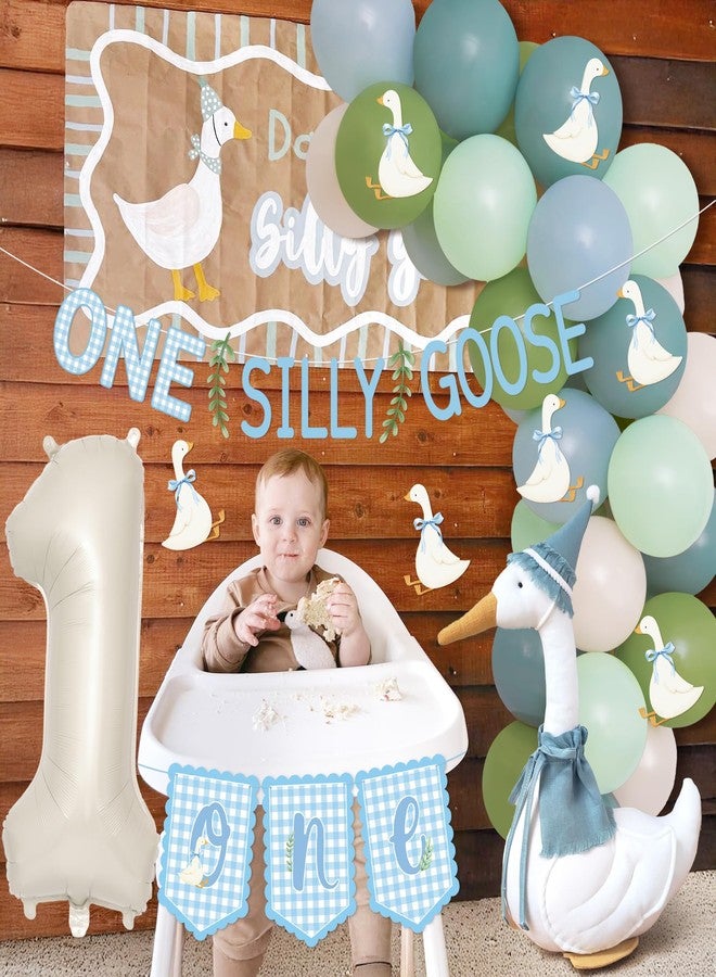 Kriyokiaa One Silly Goose Birthday Decor for Boy First Birthday Party Decorations with Balloon Garland, Highchair Banner Silly Goose Theme Cardboard,Banner, Cake Topper - Image 3
