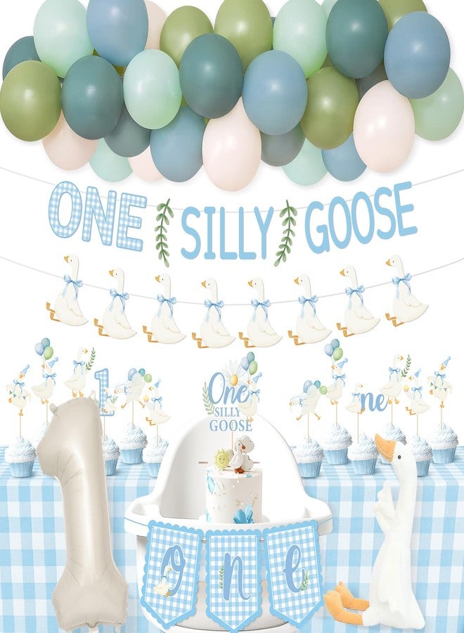 Kriyokiaa One Silly Goose Birthday Decor for Boy First Birthday Party Decorations with Balloon Garland, Highchair Banner Silly Goose Theme Cardboard,Banner, Cake Topper - Image 1