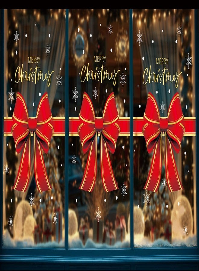 وولاين ملصقات نوافذ كبيرة الحجم من والين، قطعتان، بتصميم فيونكة عيد الميلاد، باللونين الأحمر والذهبي، على شكل ندفة ثلج، قابلة لإعادة الاستخدام، مثالية لتزيين المنزل في فصل الشتاء، والحفلات، والفصول الدراسية، وغيرها من مستلزمات الحفلات. - Image 1