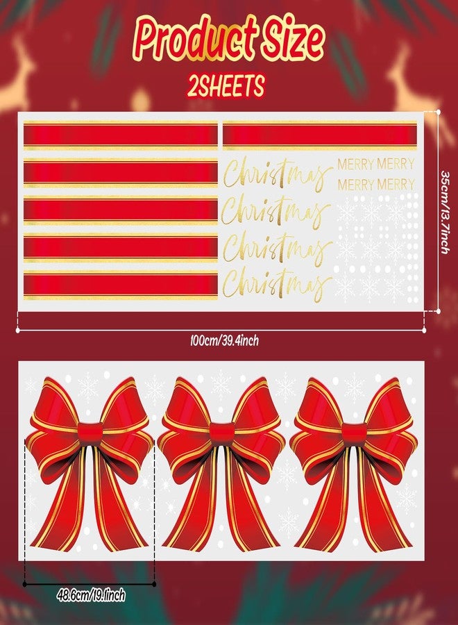 وولاين ملصقات نوافذ كبيرة الحجم من والين، قطعتان، بتصميم فيونكة عيد الميلاد، باللونين الأحمر والذهبي، على شكل ندفة ثلج، قابلة لإعادة الاستخدام، مثالية لتزيين المنزل في فصل الشتاء، والحفلات، والفصول الدراسية، وغيرها من مستلزمات الحفلات. - Image 2