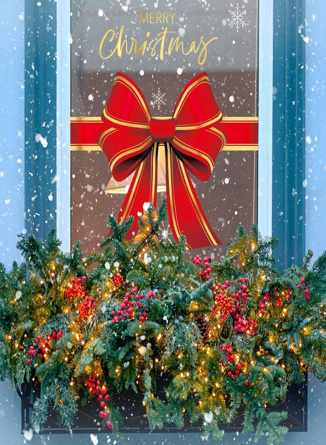 وولاين ملصقات نوافذ كبيرة الحجم من والين، قطعتان، بتصميم فيونكة عيد الميلاد، باللونين الأحمر والذهبي، على شكل ندفة ثلج، قابلة لإعادة الاستخدام، مثالية لتزيين المنزل في فصل الشتاء، والحفلات، والفصول الدراسية، وغيرها من مستلزمات الحفلات. - Image 5