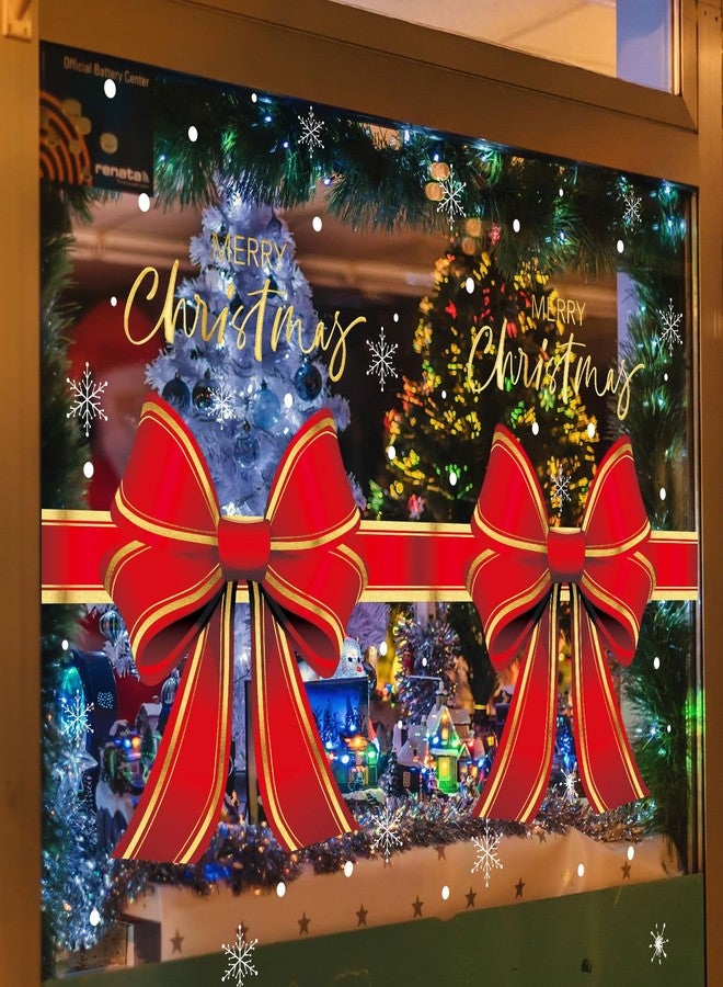 وولاين ملصقات نوافذ كبيرة الحجم من والين، قطعتان، بتصميم فيونكة عيد الميلاد، باللونين الأحمر والذهبي، على شكل ندفة ثلج، قابلة لإعادة الاستخدام، مثالية لتزيين المنزل في فصل الشتاء، والحفلات، والفصول الدراسية، وغيرها من مستلزمات الحفلات. - Image 4