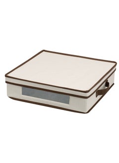Household Essentials Household Essentials Natural 537 Vision Storage Box With Lid And Handles   Charger Plates And Platters Canvas With Brown Trim  - Image 1