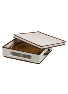 Household Essentials Household Essentials Natural 537 Vision Storage Box With Lid And Handles   Charger Plates And Platters Canvas With Brown Trim  - Image 2