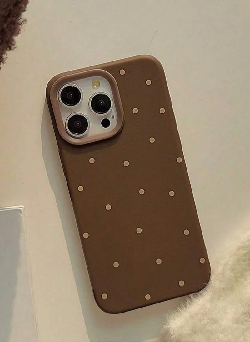 شي إن غطاء هاتف بنمط نقاط بنية اللون، غطاء واقي بسيط وأنيق، مناسب لهاتف آيفون 15 برو ماكس مضاد للصدمات والخدوش - Image 1