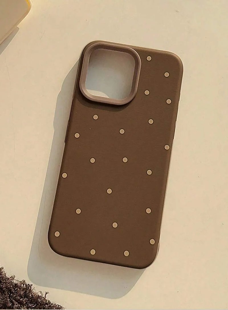 شي إن غطاء هاتف بنمط نقاط بنية اللون، غطاء واقي بسيط وأنيق، مناسب لهاتف آيفون 15 برو ماكس مضاد للصدمات والخدوش - Image 2